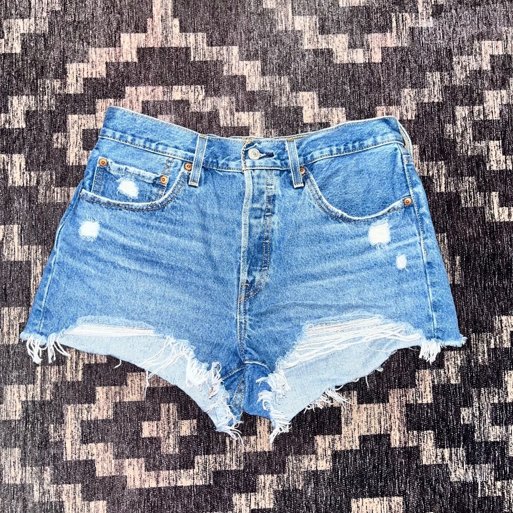 Levi's Denim Shorts Distressed Frayed Button Fly